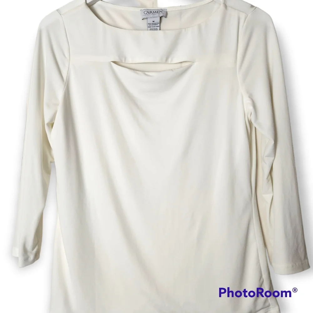 Carmen Marc Valvo Ivory cutout blouse size medium - Picture 5 of 9